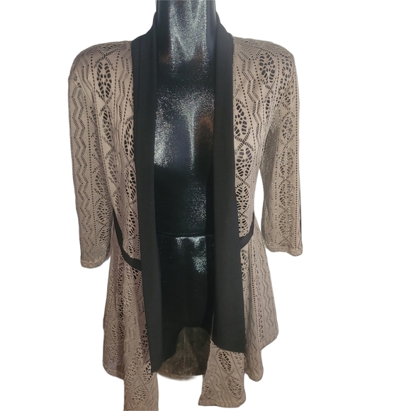 Victoria Collection Eyelet Beige And Black Open Front Cardigan S - Picture 1 of 6